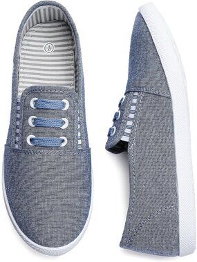 Women's Blue Comfortable Round Toe Elastic Canvas Slip On Loafer Sneaker Shoes